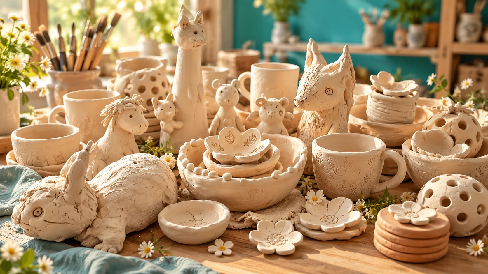 Keramikstücke zum Bemalen und Glasieren im Atelier Trefflich